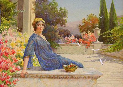 W.F. Ashburner - "Woman in Blue Dress by Pool"